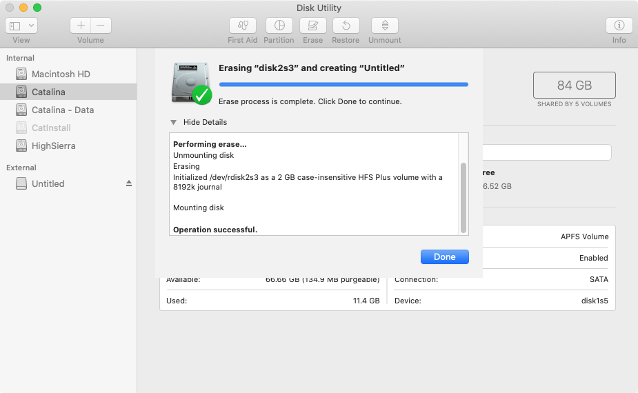 Disk Utility erase complete